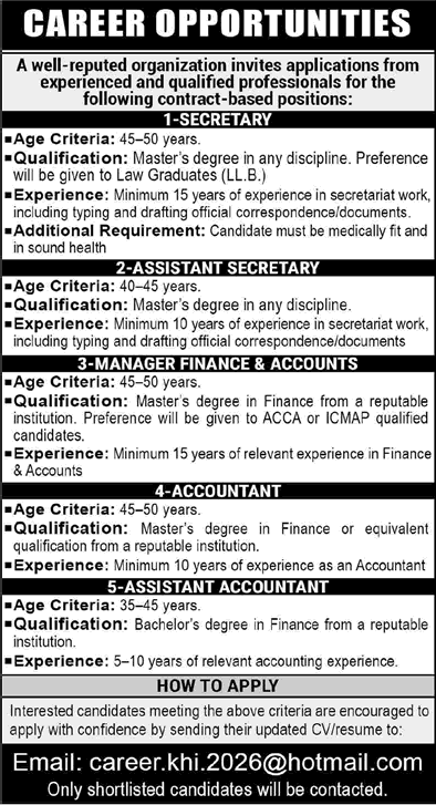 Accounts / Finance Manager, Accountant & Other Jobs in Karachi 2026 May Latest
