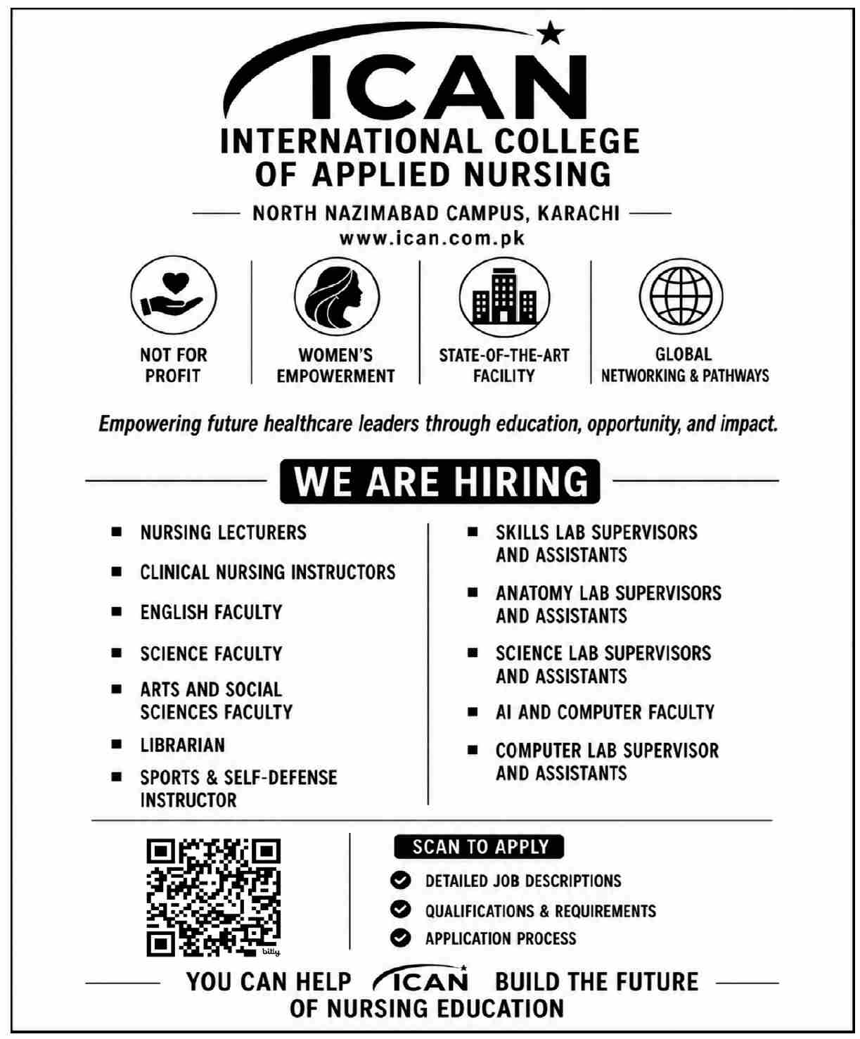 International College of Applied Nursing Karachi Jobs 2026 June / July Apply Online Teaching Faculty, Lab Supervisors & Others ICAN Latest