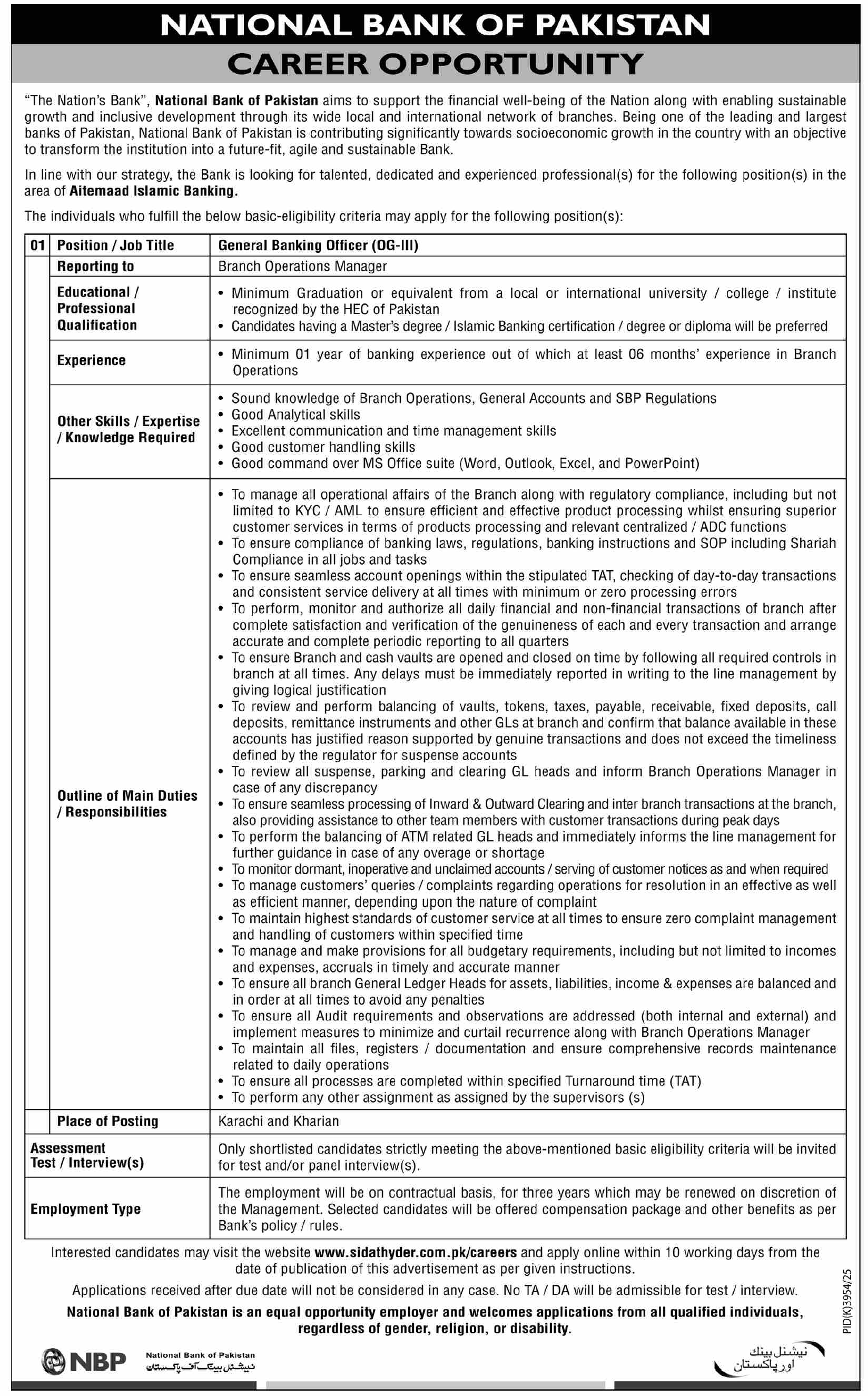 General Banking Officer Jobs in National Bank of Pakistan June 2026 July Apply Online NBP GBO Latest