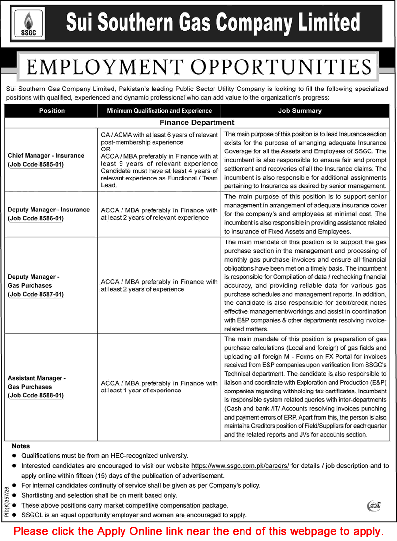 SSGC Jobs August 2026 Apply Online Sui Southern Gas Company Limited Latest