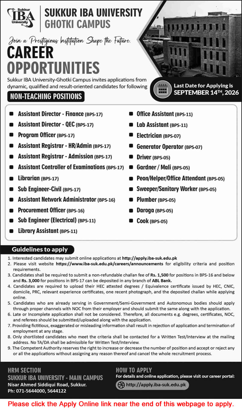 Sukkur IBA University Ghotki Campus Jobs August 2026 Apply Online Assistant Directors, Lab / Library Assistants & Others Latest