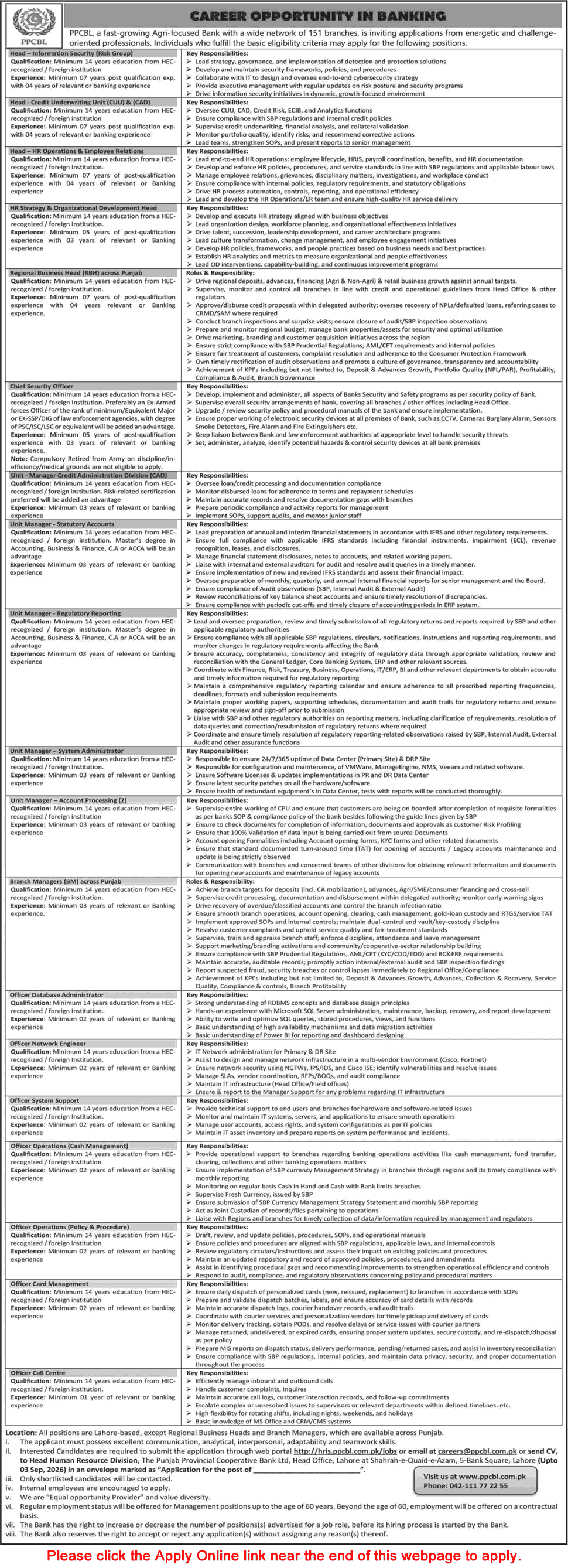 PPCBL Jobs August 2026 Apply Online Punjab Provincial Cooperative Bank Limited Latest