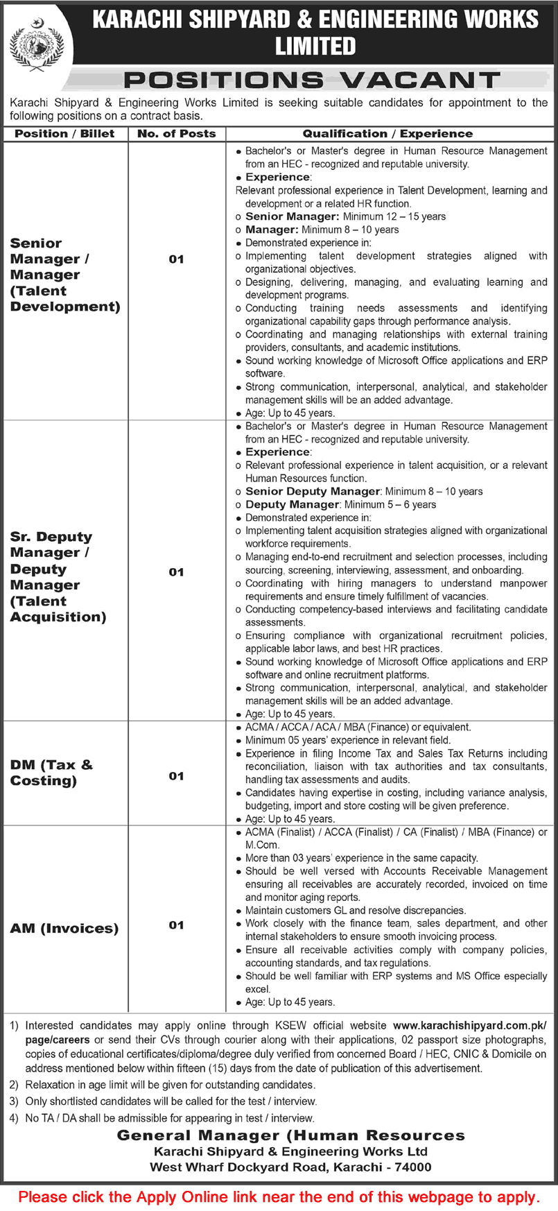 Karachi Shipyard and Engineering Works Jobs August 2026 September Apply Online KSEW Latest