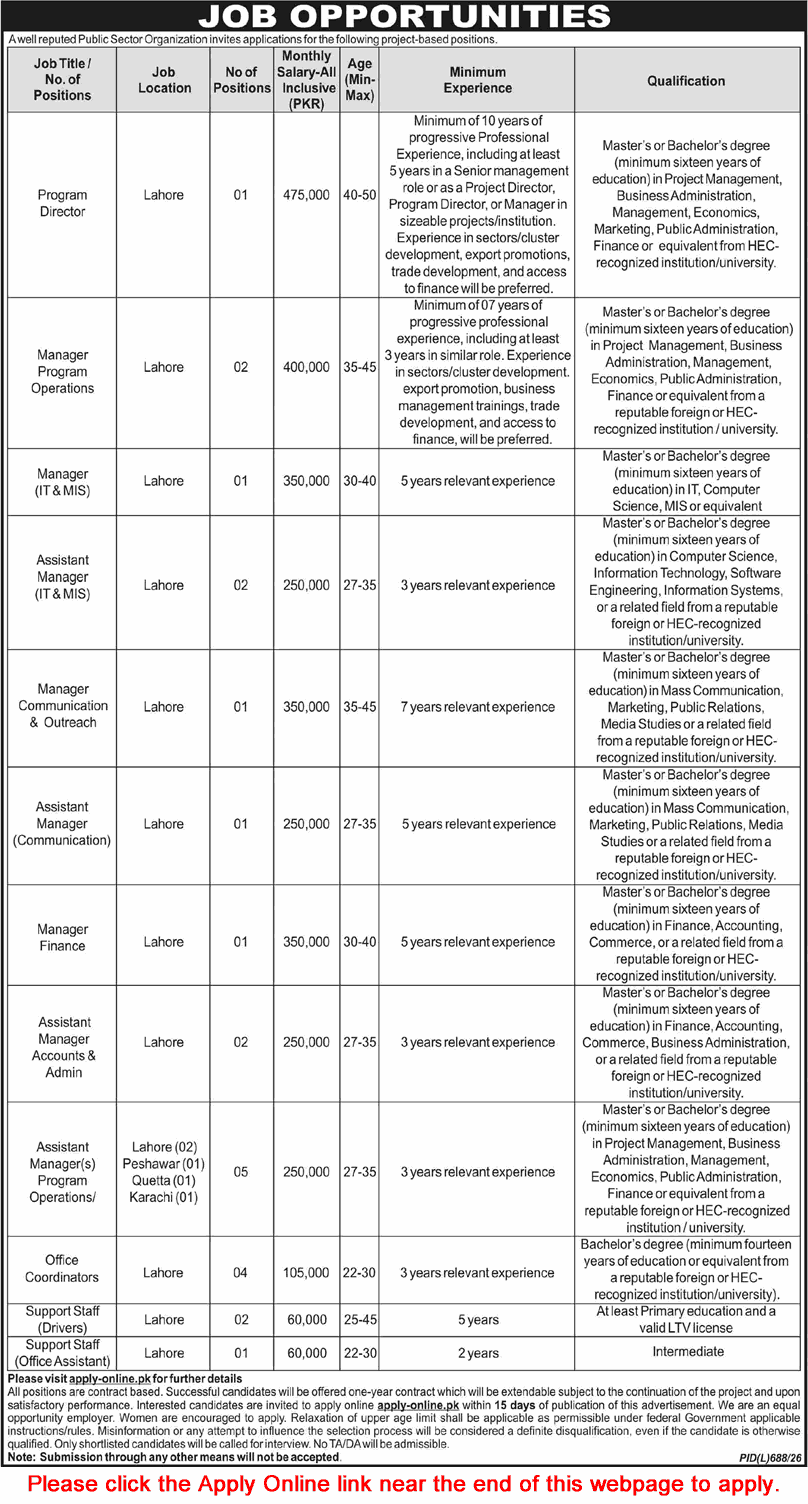 Public Sector Organization Jobs September 2026 Apply Online Assistant Managers, Office Coordinators & Others Latest