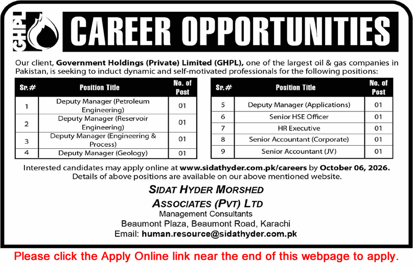 Government Holdings Pvt Ltd Islamabad Jobs 2026 September GHPL Apply Online Latest