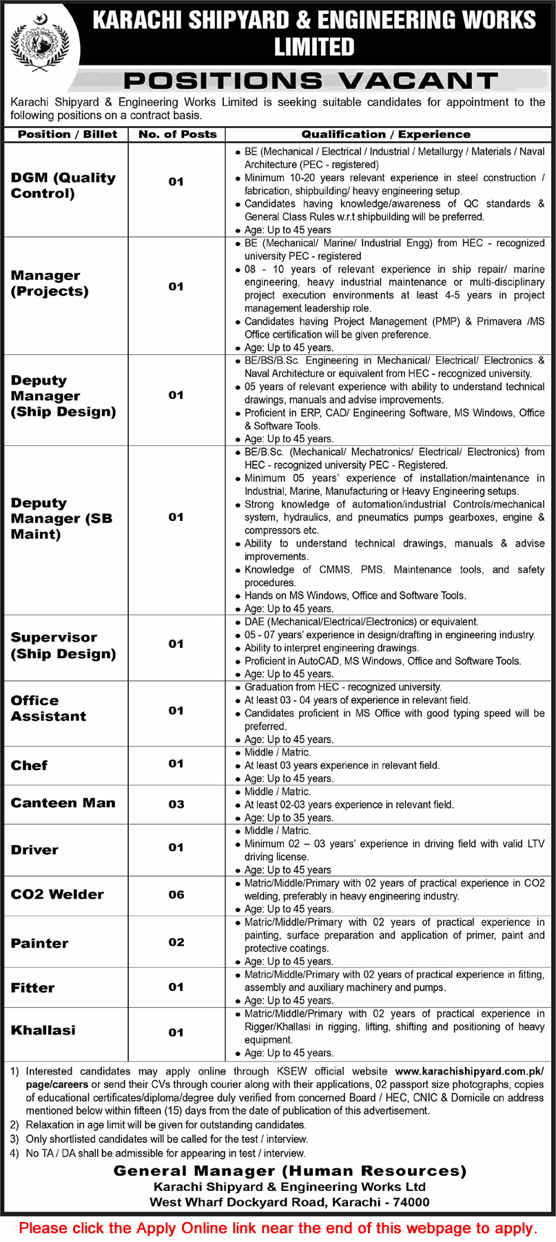 Karachi Shipyard and Engineering Works Jobs September 2026 October Apply Online Welders, Painters & Others KSEW Latest