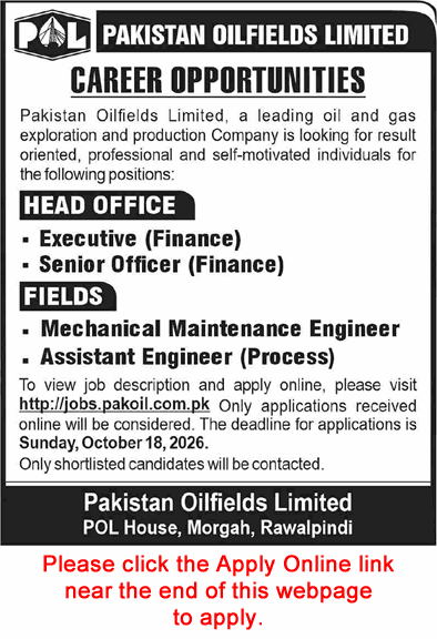 Pakistan Oilfields Limited (POL) Jobs October 2026 Engineers & Finance Officers Latest