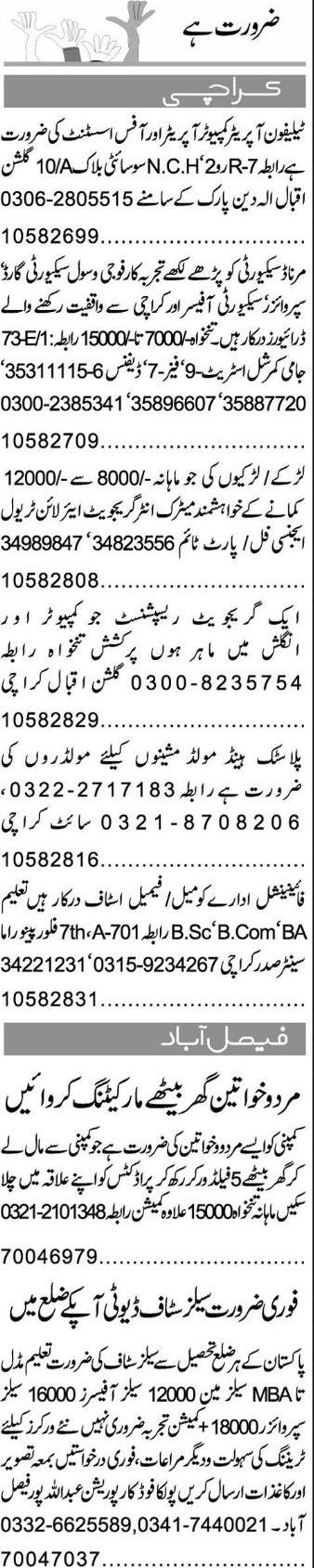 Misc. Jobs in Karachi Classified