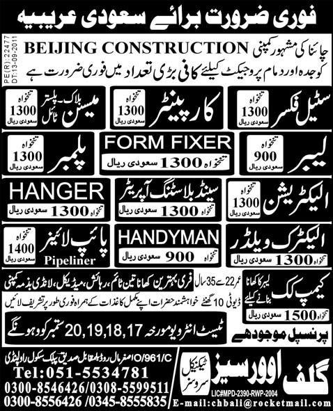 Urgently Required For Saudi Arabia