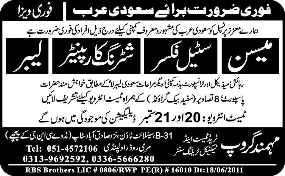 Urgently Required For Abu Dubai