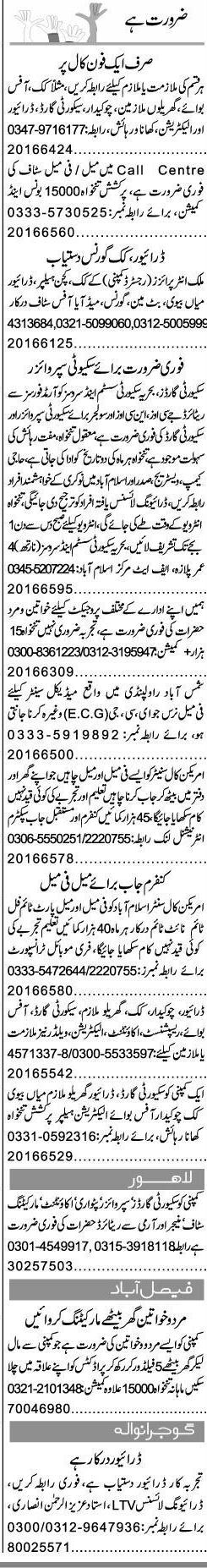 Misc. Jobs in Islamabad/Rawalpindi Classified