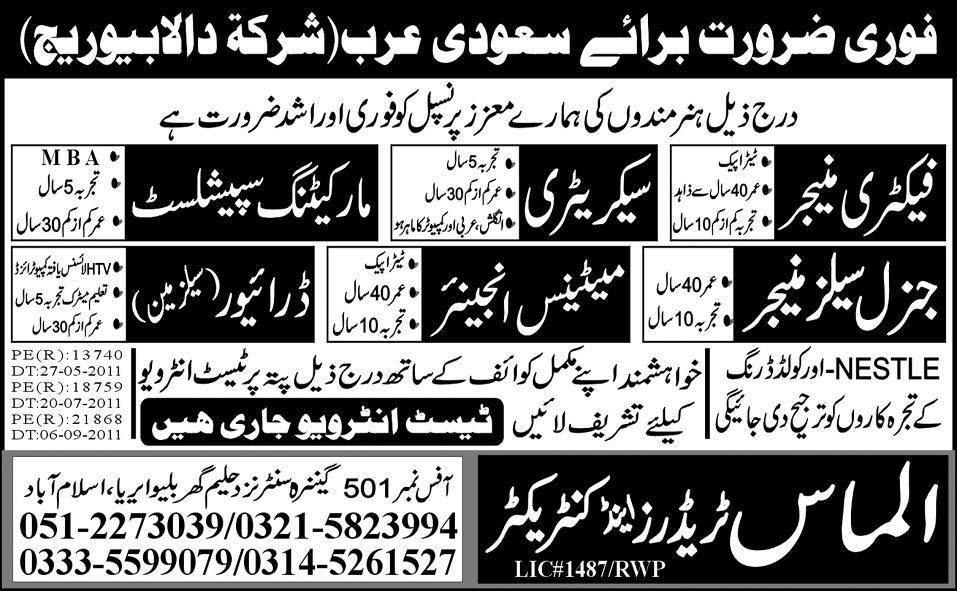 Urgently Required For Saudi Arabia