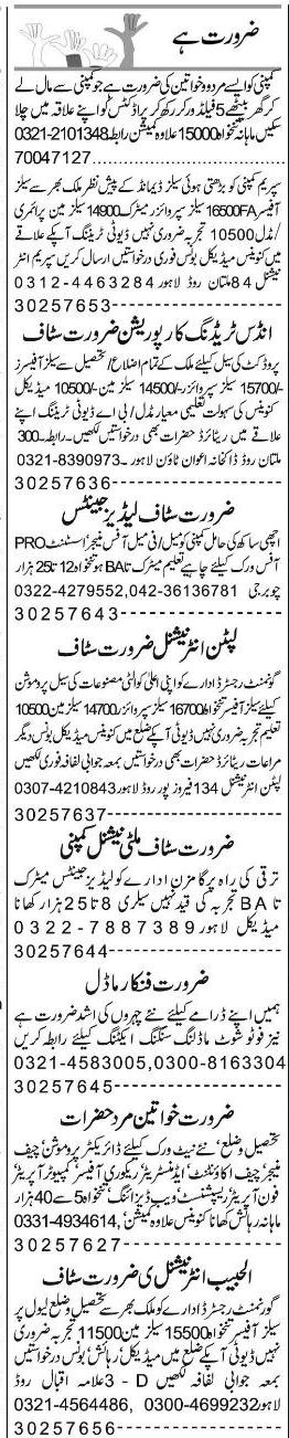 Misc. Jobs in Lahore Express Classified 1