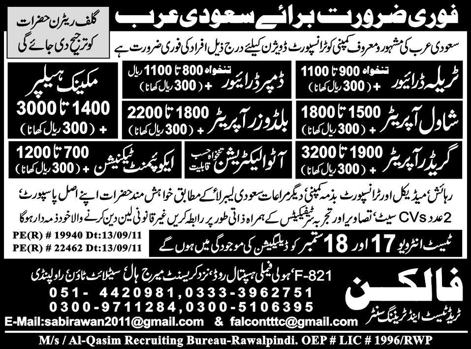 Urgently Required For Saudi Arabia