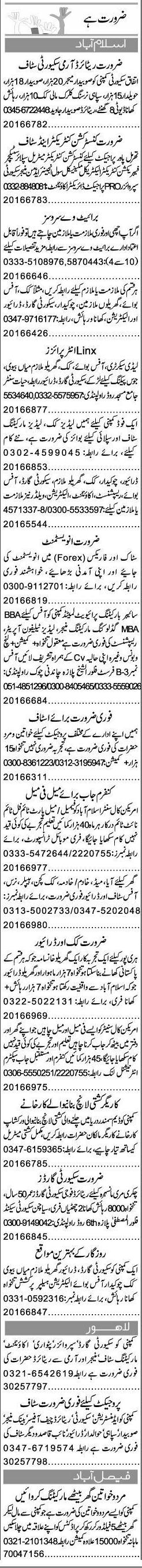 Misc. Jobs in Islamabad/Rawalpindi Express Classified