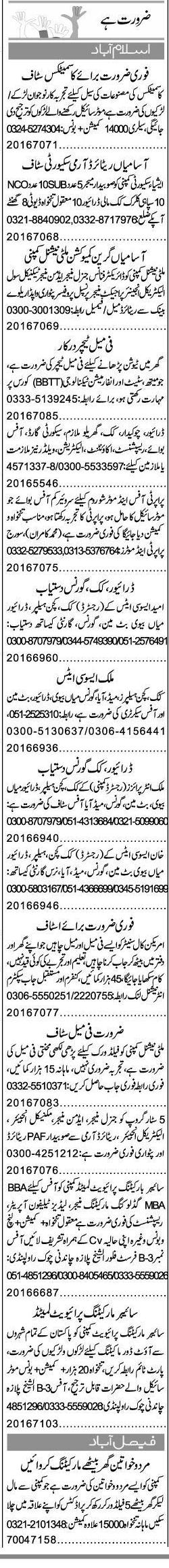 Misc. Jobs in Islamabad/Rawalpindi Express Classified