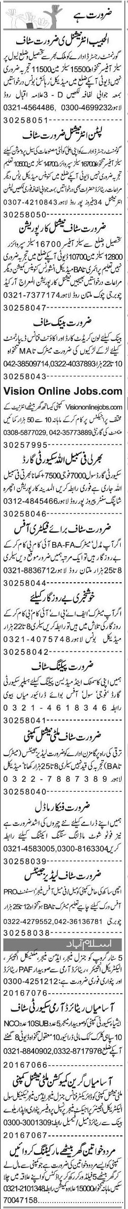 Misc. Jobs in Lahore Express Classified 2