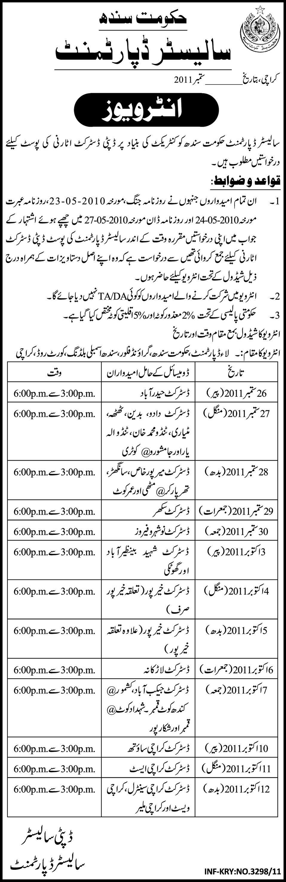 Job Opportunity in Government Sector (Sindh)