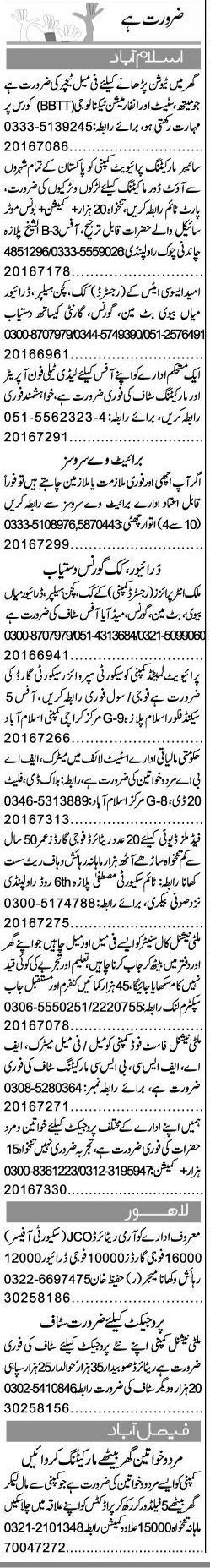 Misc. Jobs in Islamabad/Rawalpindi Classified