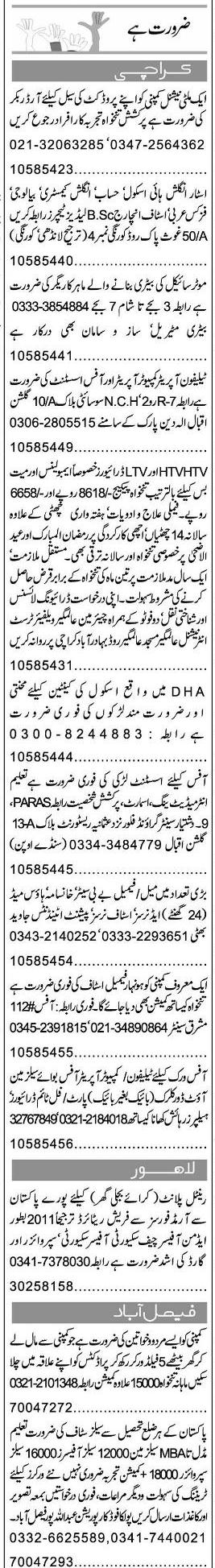 Misc. Jobs in Karachi Express Classified