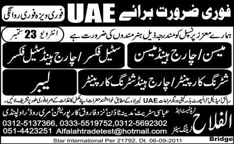 Urgently Required For UAE