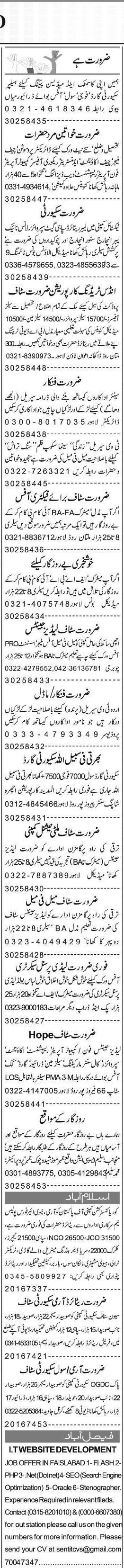 Misc. Jobs in Lahore Express Classified 2