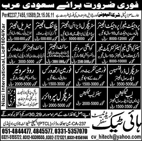 Urgently Required For Saudi Arabia