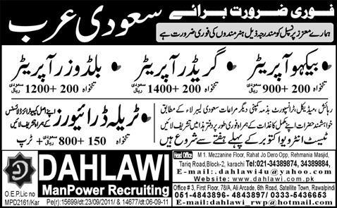 Urgently Required For Saudi Arabia