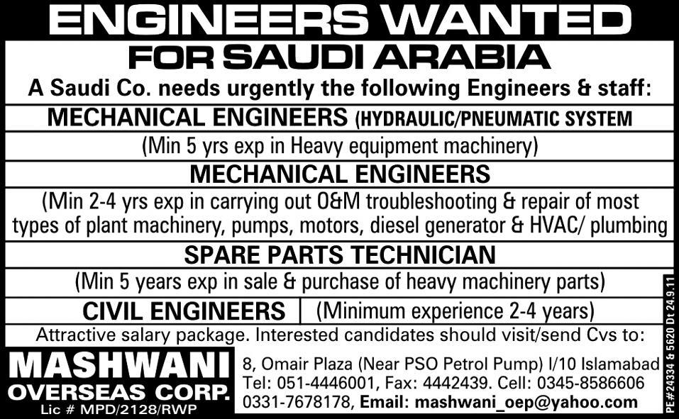 Engineers Wanted for Saudi Arabia