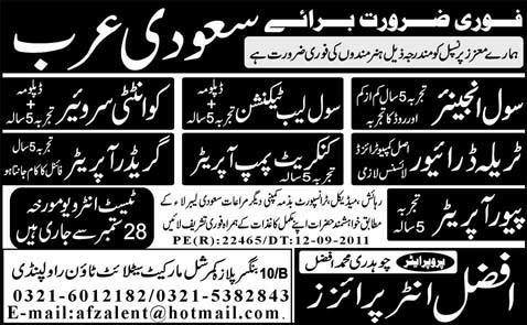 Urgently Required For Saudi Arabia