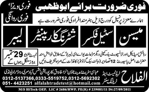 Urgently Required For Abu Dhabi