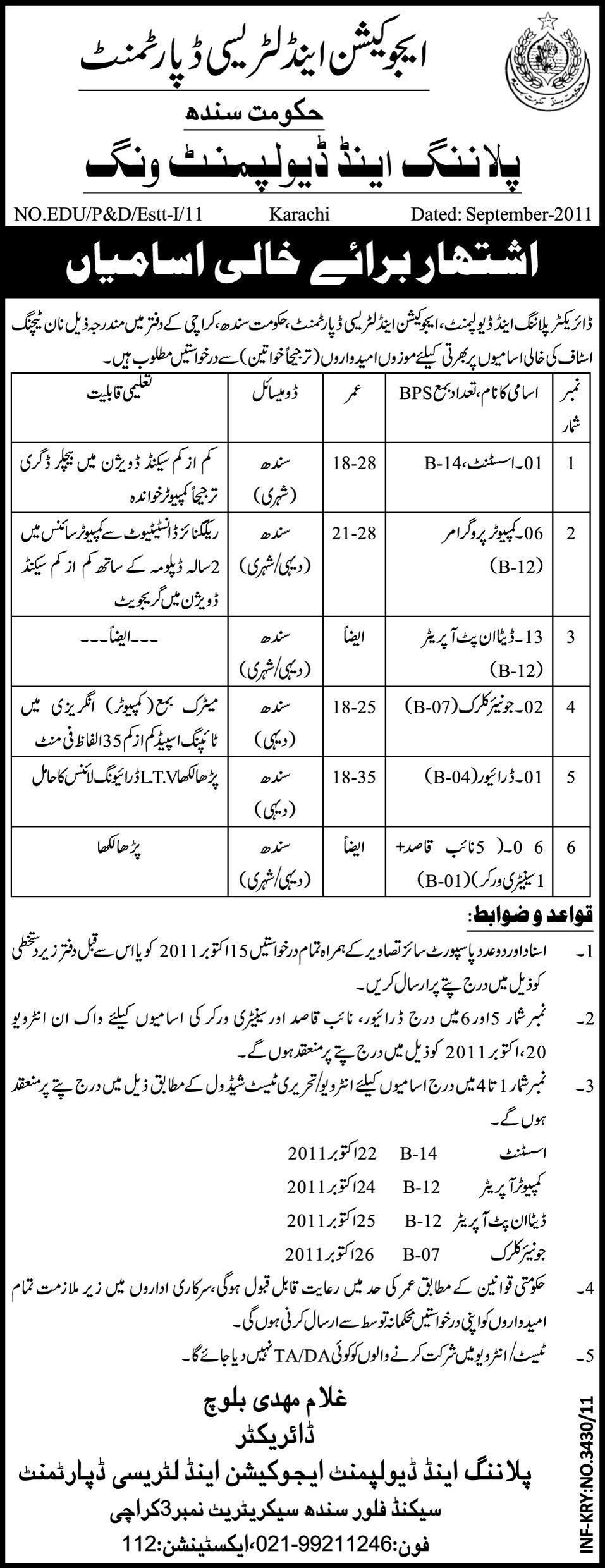 Education and Literacy Department, Sindh Job Oppurtunities