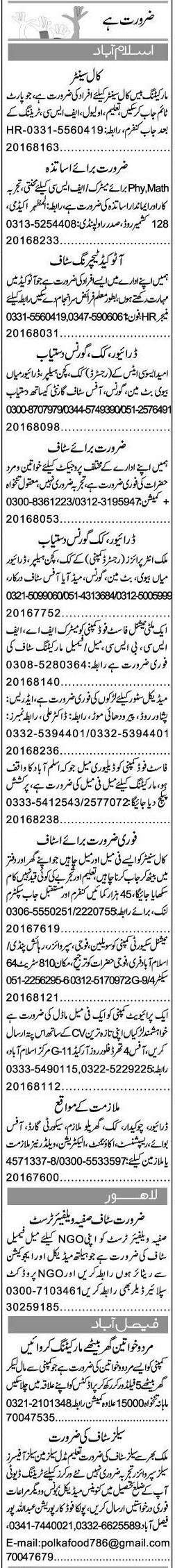 Misc. Jobs in Islamabad Express Classified