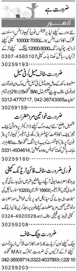 Misc. Jobs in Lahore Express Classified 1