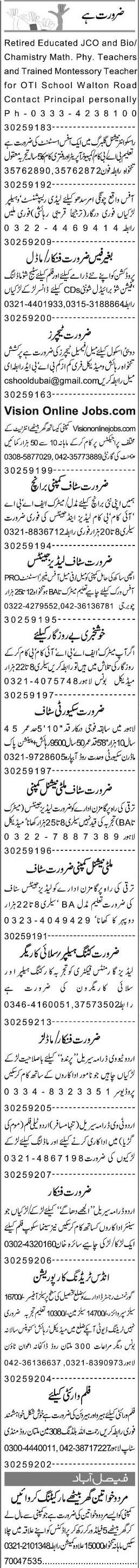 Misc. Jobs in Lahore Express Classified 2