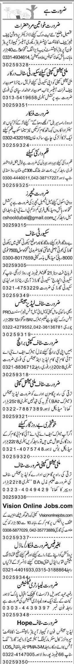 Misc. Jobs in Lahore Express Classified 2