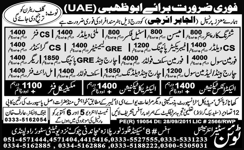 Urgently Required For Abu Dhabi UAE