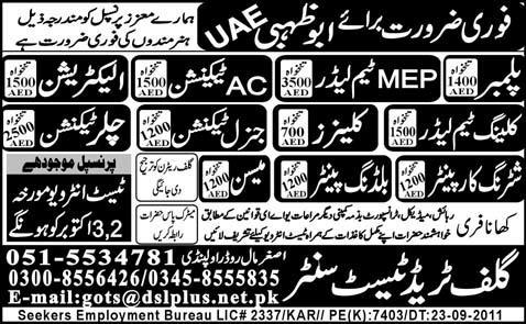 Urgently Required For Abu Dhabi UAE