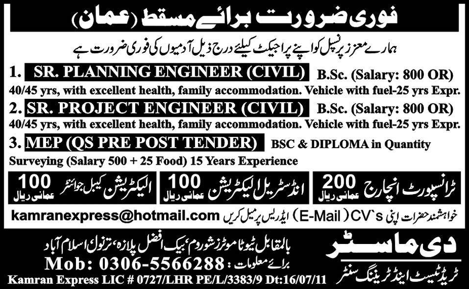 Urgently Required for Masqat Oman