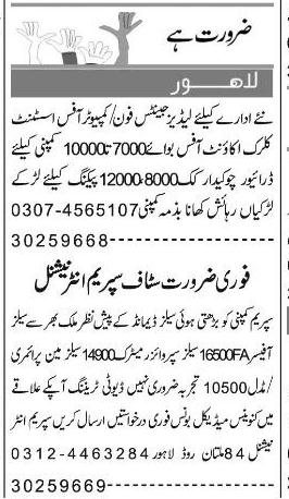 Misc. Jobs in Lahore Express Classified 1