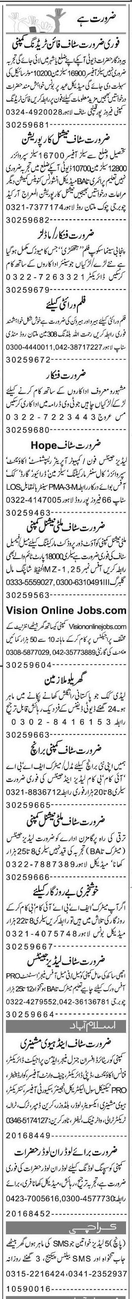 Misc. Jobs in Lahore Express Classified 2