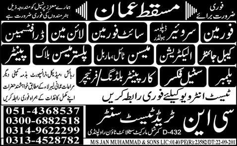 Urgently Required for Masqat Oman