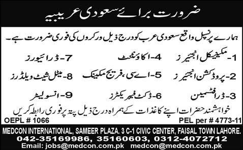 Urgently Required For Saudi Arabia