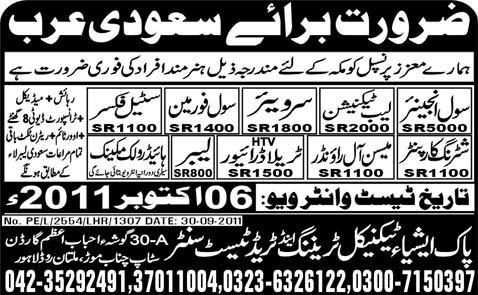 Urgently Required For Saudi Arabia