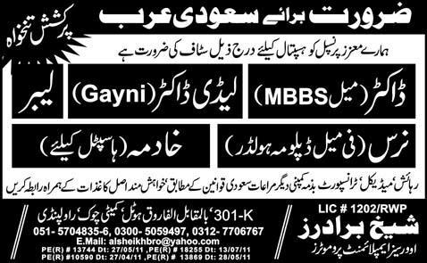 Urgently Required For Saudi Arabia