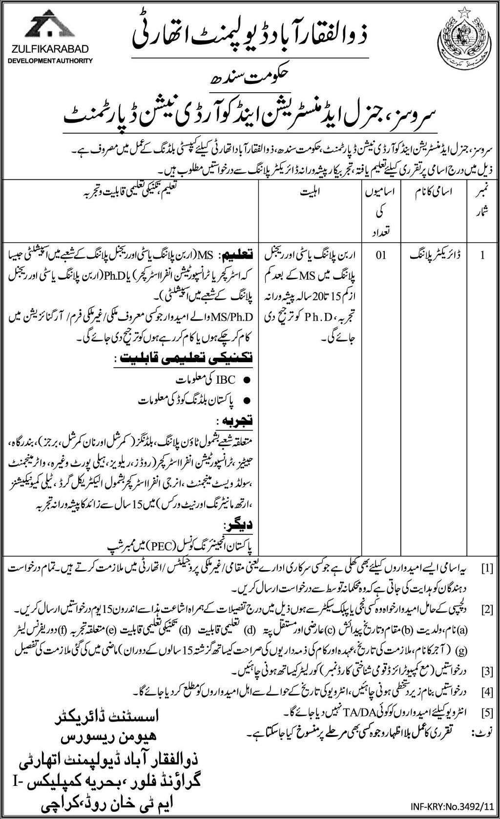 Zulfikarabad Development Authority Required Director Planning