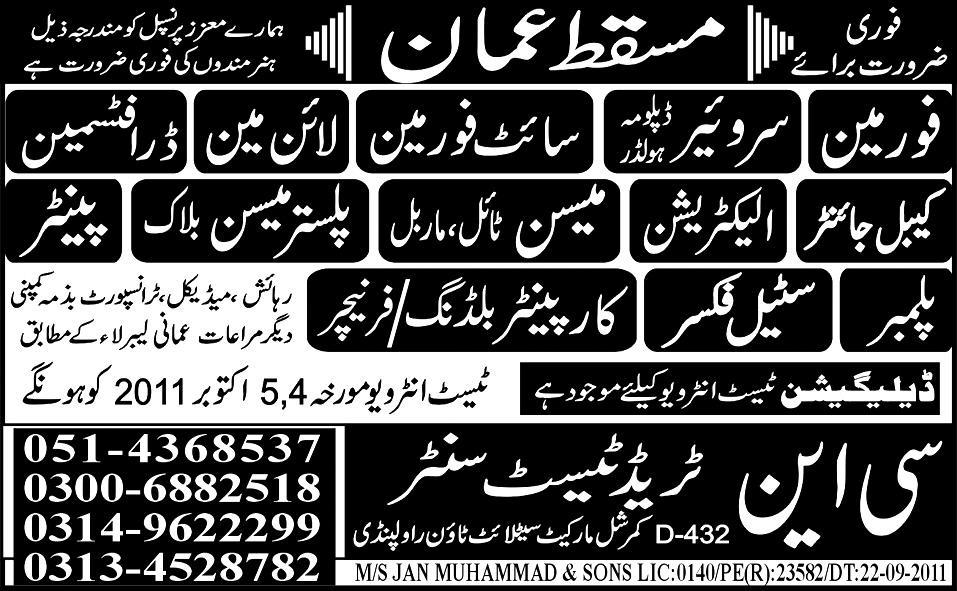 Urgently Required for Masqat Oman