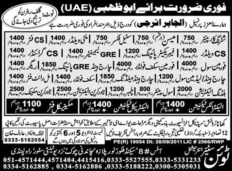 Urgently Required For Abu Dhabi UAE