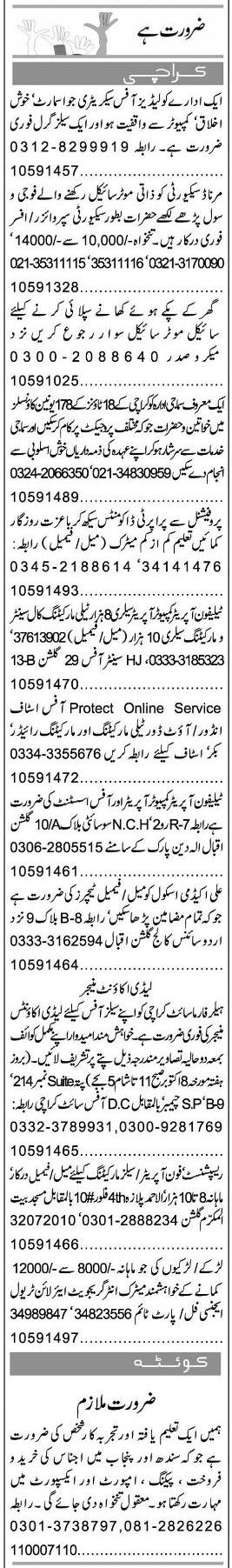 Misc. Jobs in Karachi Express Classified