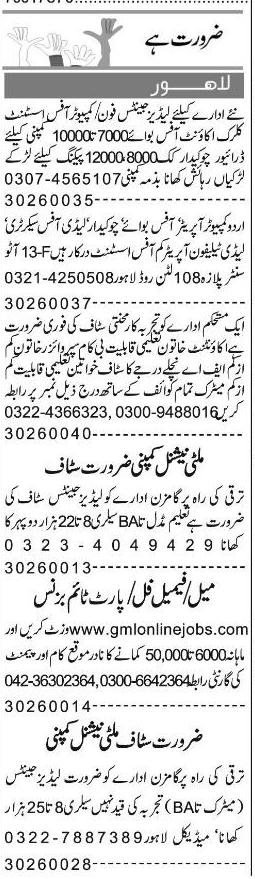 Misc. Jobs in Lahore Express Classified 1